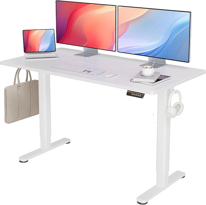 Seang Standing Desk with Adjustable Height, Electric Stand Up Desk 55x24 Inch for Home Office, Studio, Computer Workstation, White