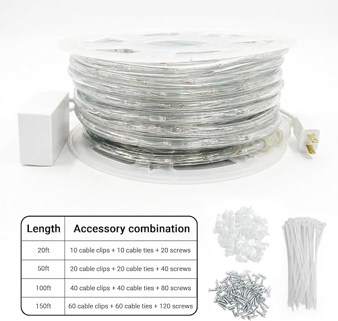 20ft Rope Lights Outdoor, Connectable & Flexible Tube Lights with 8 Modes Controller,Waterproof White LED Rope Lighting for Deck,Garden,Pool,Patio,Bedroom,Party,Indoor & Outside Landscape Lighting