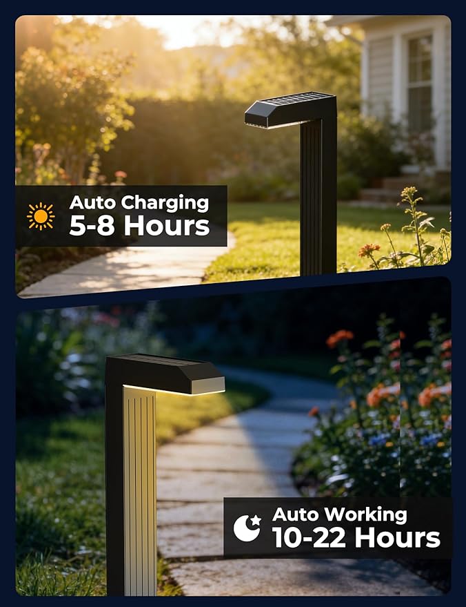 Vosaro Solar Pathway Lights Outdoor, 6 Pack 3-in-1 Solar Walkway Lights with 3000K/4500K/6000K, Tempered Glass Panel & IP65 Waterproof, Auto On/Off Landscape Lighting for Path Step Yard Driveway