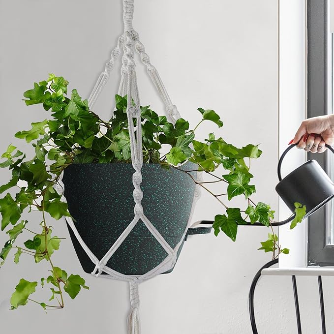 WOUSIWER 10 inch Self Watering Planters, 2 Pack Large Plastic Plant Pots with Deep Reservior and High Drainage Holes for Indoor Outdoor Plants and Flowers, Speckled Black with Green