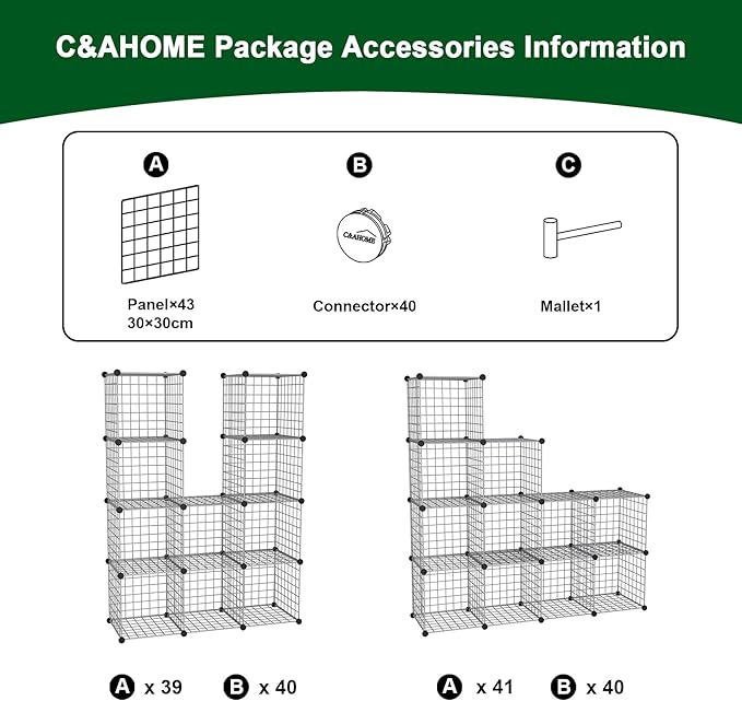 C&AHOME Wire Cube Storage, 12 - Cube Organizer Metal C Grids, Modular Shelves Units, Closet Organizer, Ideal for Home, Office, Living Room, 36.6”L x 12.4”W 48.4”H, Silver Gray UWCS3012G