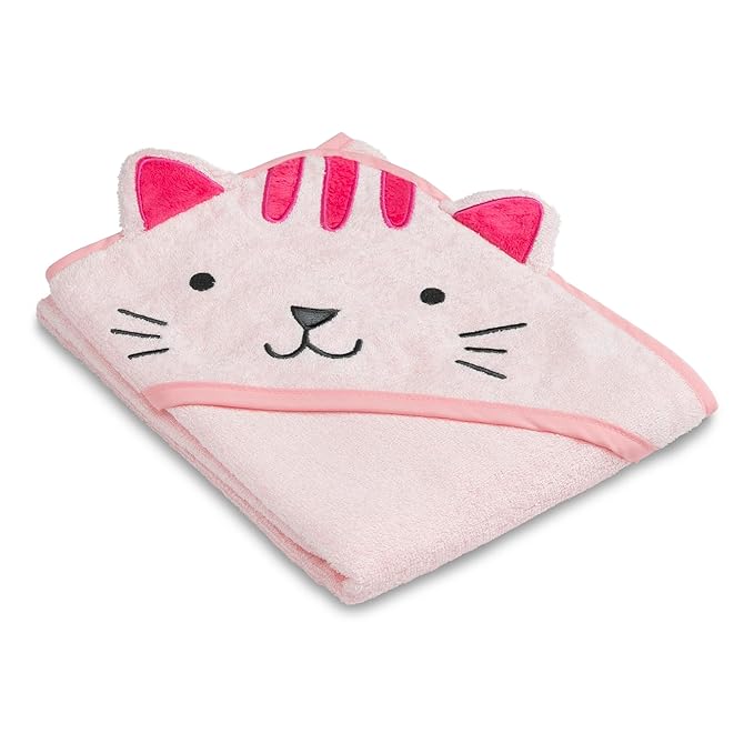 Delta Children Baby/Infant Hooded Bath Towel - Super Soft and Absorbent- Newborn Essential - Ideal Baby Registry/Shower Gift for Boys and Girls, Pink Cat