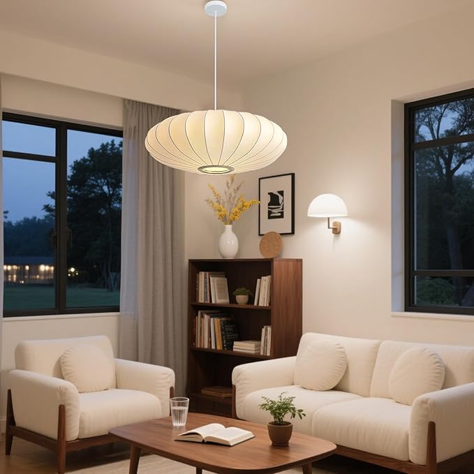 23.6in Lantern Pendant Light, 3-Light Imitation Silk White Bubble Pendant Lighting Fixture, Hanging Lamp Simple Chandelier for Living Dinning Room Kitchen Island Bedroom Restaurant Cafe