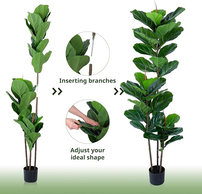 Artificial Fiddle Leaf Fig Tree 5FT Faux Fiddle Leaves Fig Tree Artificial Plants in Pot for Indoor Outdoor Fake Tree Plants