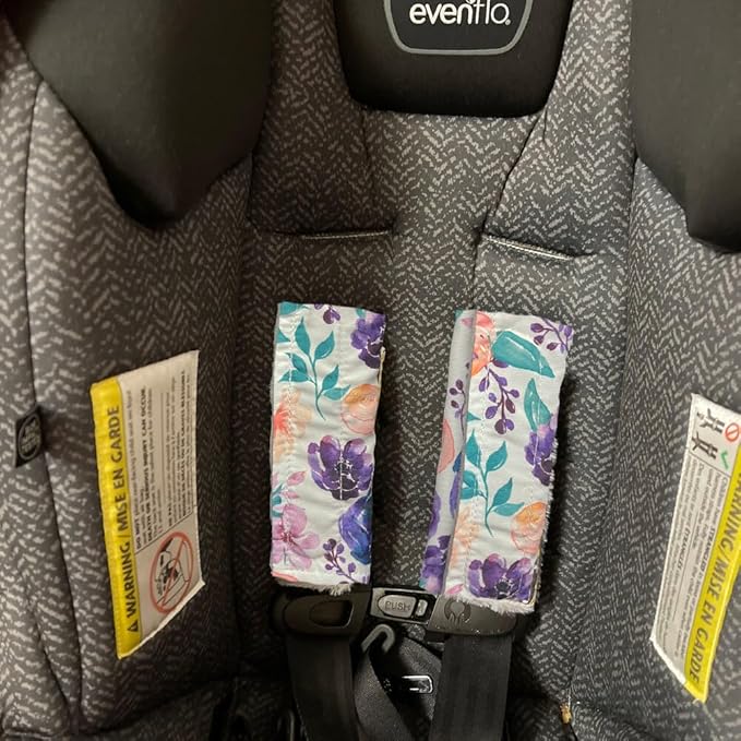 Baby Car Seat Neck Cover, Car Seat Strap Cover, Seat Belt Cushions Pads, Shoulder Strap Protectors, Reversible Pram Harness Covers in Minky Floral, Baby Neck Pad Protector