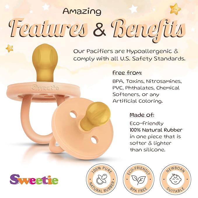 SWEETIE Rubber Pacifier Natural Rubber Pacifier Rounded (Light Pink, 0-6 Month)