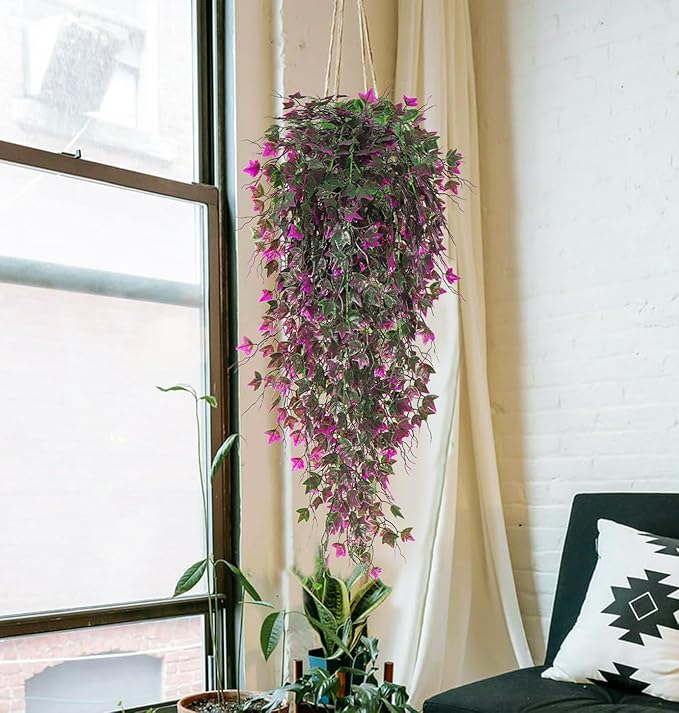 RECUTMS Artificial Hanging Plants Fake Ivy Plant Faux Plants Hanging UV Resistant Artificial Plants for Outdoor Garden Porch Decor Indoor Table Wall Room Office Decoration(Fuchsia)