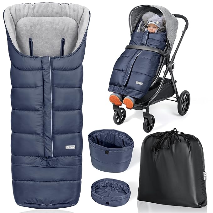 Orzbow Universal Stroller Bunting Bag with Extra Footmuff for Toddler, Kids, Warm Waterproof Stroller Blanket, Winter Cover, Baby Bunting Bag - Protect Babies from Cold Winds, Blue