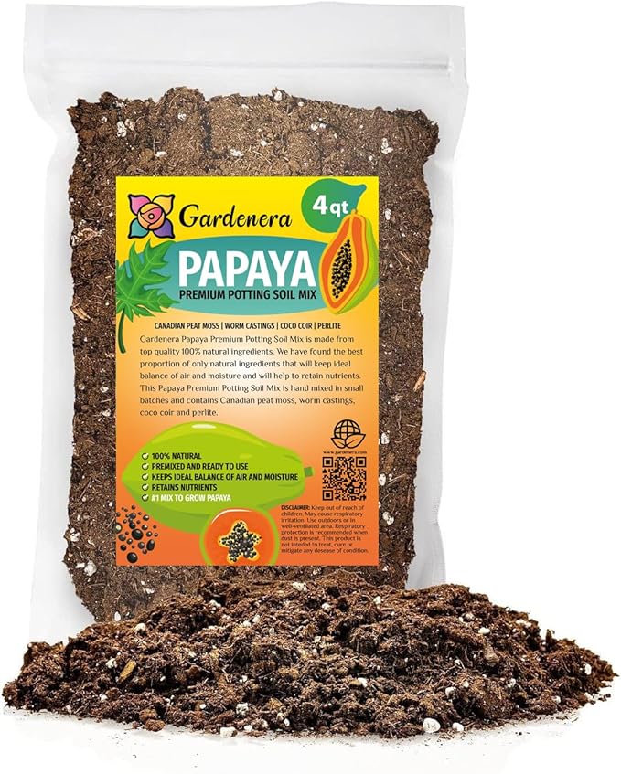 Gardenera Papaya Potting Mix - Promote Strong Roots and Bountiful Yield with Our Premium Blend - 4 Quart