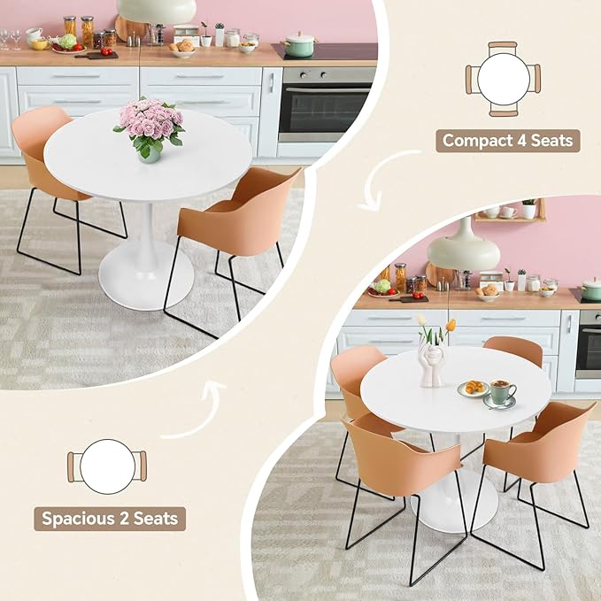 Small Space 31.5 Inch White Round Tulip Dining Table - Modern Pedestal Base Kitchen Table for 2-4 People - Easy Assembly & Easy to Clean