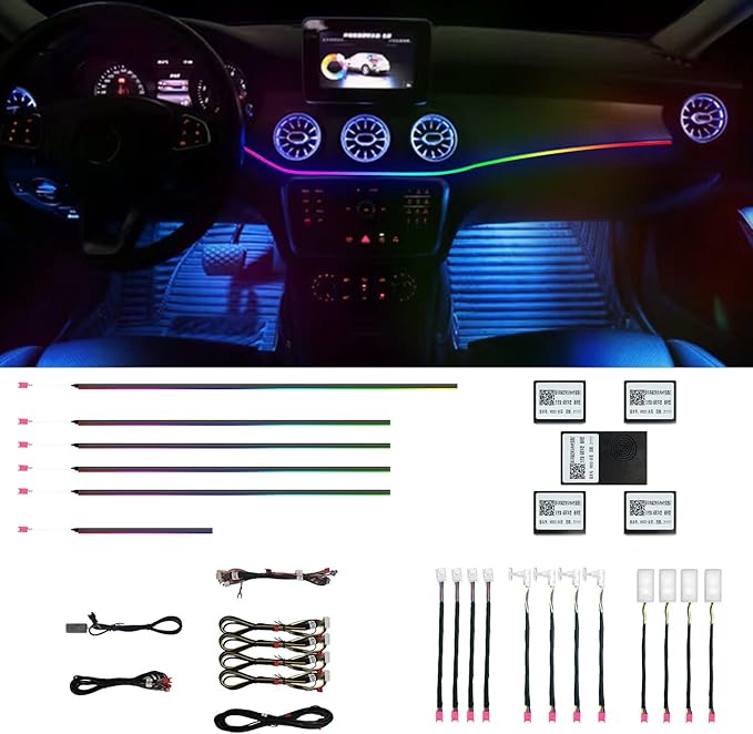 HMYC Car Interior Ambient Lights,18 in 1 128 Colorful LED Acrylic Fiber Optic Strip,Universal Multiple Modes Decoration Atmosphere with Music Sync Rhythm,APP Control,RGB Neon Lighting for All Cars