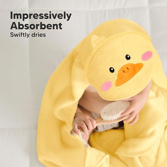 KeaBabies Hooded Baby Towel for Newborn - Viscose Derived from Bamboo Large Baby Bath Towels with Hood for Boys, Girls, Toddler, Extra Absorbent & Soft Newborn Bath Essentials(Duck, Regular)