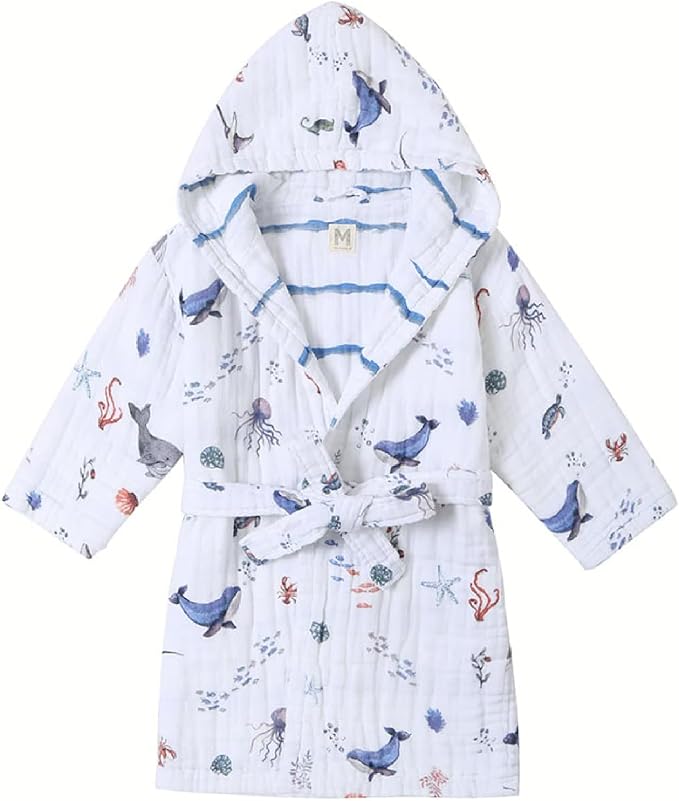 Malabar Baby Organic Cotton Muslin Wearable Hooded Towel, Bath, Pool & Beach Cover-up for Size 3-4 Years - Under The Sea