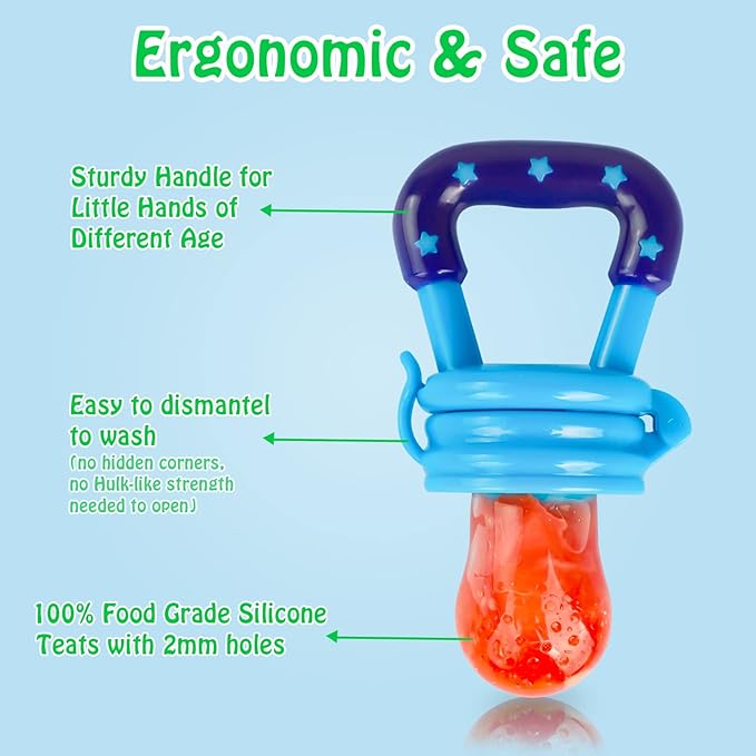 Baby Fruit Feeder/Food Feeder Pacifier for Babies (2 Pack) - HAOBAOBEI Mesh Teethers for Babies, Infant Teething Toy in Appetite Stimulating Colors, Bonus Includes 3 Sizes Silicone Pouches