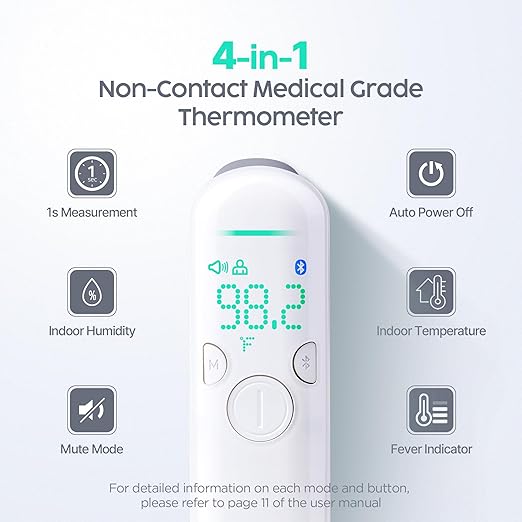 3-in-1 No Touch Forehead Thermometer - Body & Room Temperature + Indoor Humidity Check | Baby Thermometer for Infants, Kids, Adults, Medical Grade, All-in-one Family Care Device