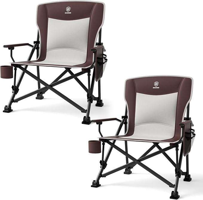 EVER ADVANCED Oversized Folding Camping Chair, for Adults Heavy Duty Lawn Chair with Side Pockets, Portable Collapsible Quad Chair for Outside, Support Up to 500lbs, Red 2Pack