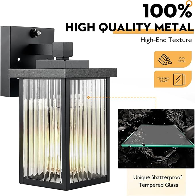 Dusk to Dawn Outdoor Lighting, Waterproof Outdoor Porch Light with Tempered Glass, Outdoor Light Fixture for House Exterior Front Door Garage Patio