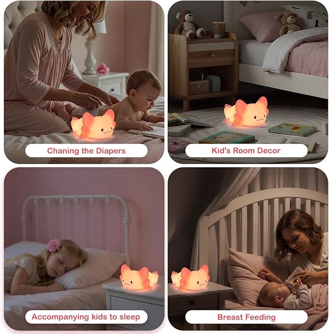 Tremdwoto Axolotl Night Light, 7 Colors Changing Cute Night Light for Kids with Dimmable & Timer,Lovely Rechargeable Novelty Nursery Light,Baby Room Decor,Axolotl Gifts for Girls and Boys
