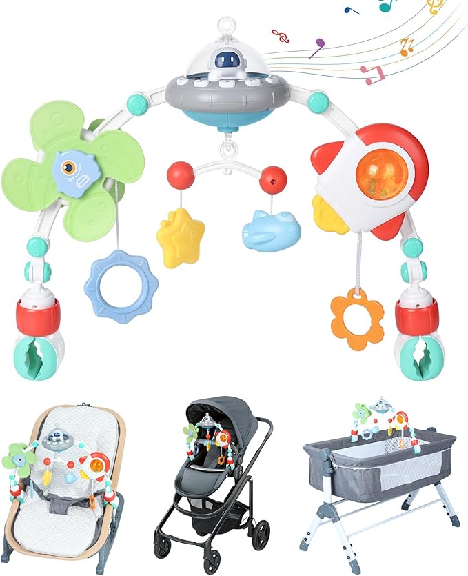 Orzbow Stroller Arch Toy for Baby, Musical Carseat Toys Hanging with Teething, Baby Mobile for Crib Bassinet Car Seat and Bouncer, Car Seat Activity Toy for Babies 0-12 Months