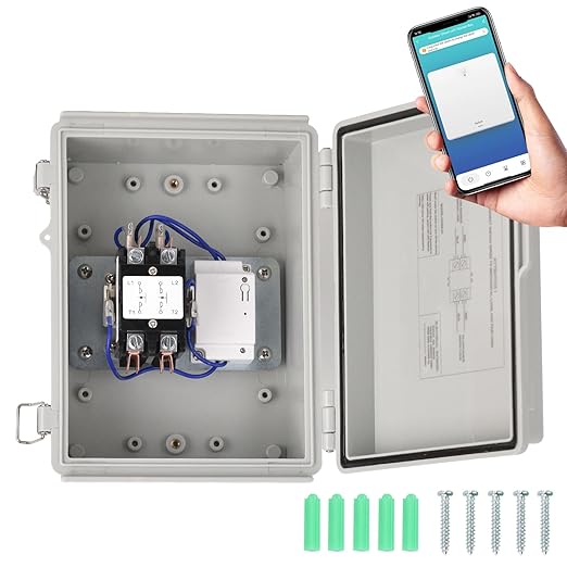 Outdoor Smart WiFi Outlet Box, Zuomeng Heavy Duty 50A Resistive 240VAC 40A 10HP Wireless Pool Pump Heater Control, Remote & Voice Control, Compatible with Smart Life Alexa Google Home