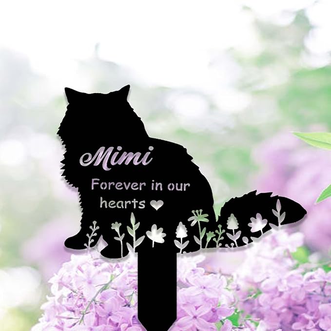 Custom Fluffy Memorial Stake Sign - Metal Cat Grave Marker - Personalized Name Remembrance Yard Stake - Pet in Heaven
