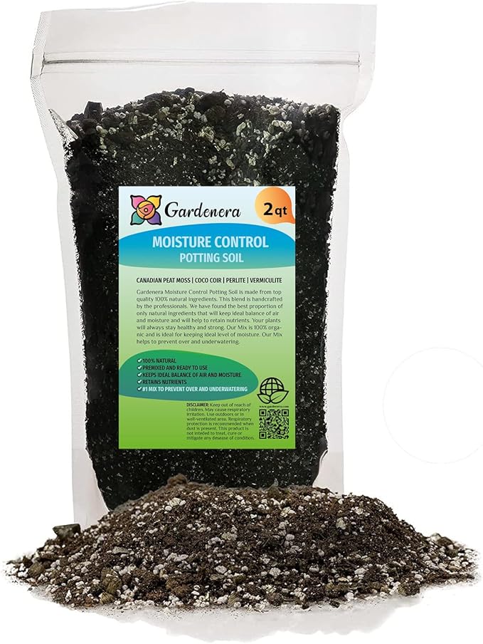 Gardenera Organic Moisture Control Potting Mix - Absorbs 33% More Water Than Basic Potting Soil - 2 Quart