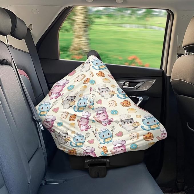 AFPANQZ Cartoon Cats Baby Car Seat Canopy Nursing Cover Sunflower Breastfeeding Scarf Shopping Cart Covers Stroller Sunshade High Chair Cover Car Seat Covers Girls