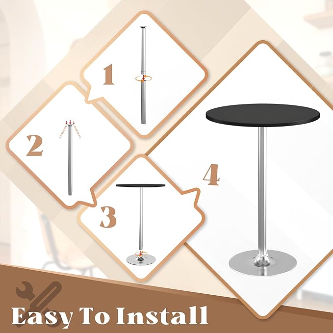 Homall Round Dining Table Bistro Pub 23.8 x 39.5 Inches Bar Table for Kitchen, Dining Room (2, Black-Silver)