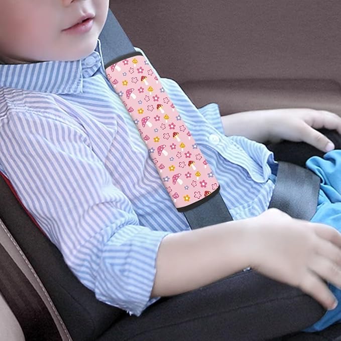 AFPANQZ Auto Seat Belt Covers for Kids Girls 2 Pack Safety Seatbelt Pad Cushion Mushroom and Floral Seatbelt Covers Portect Neck Shoulder Support Seatbelt Pillow Backpack Shoulder Straps Pads