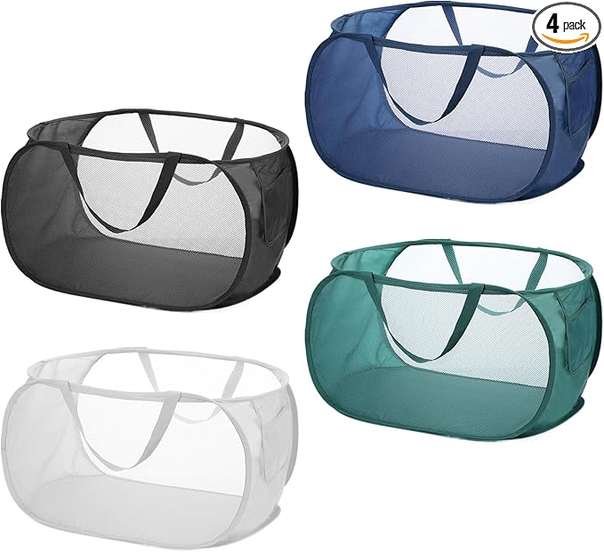 4 Pcs Popup Mesh Laundry Basket, Collapsible Laundry Hamper
