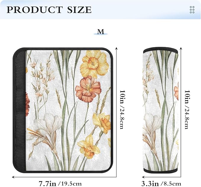 Car Seat Belt Pads Covers 2 Piecing Breathable Camera Bag Strap Cover for Adults Child Kids M Fall Flowers Daffodil Carnation Freesia White