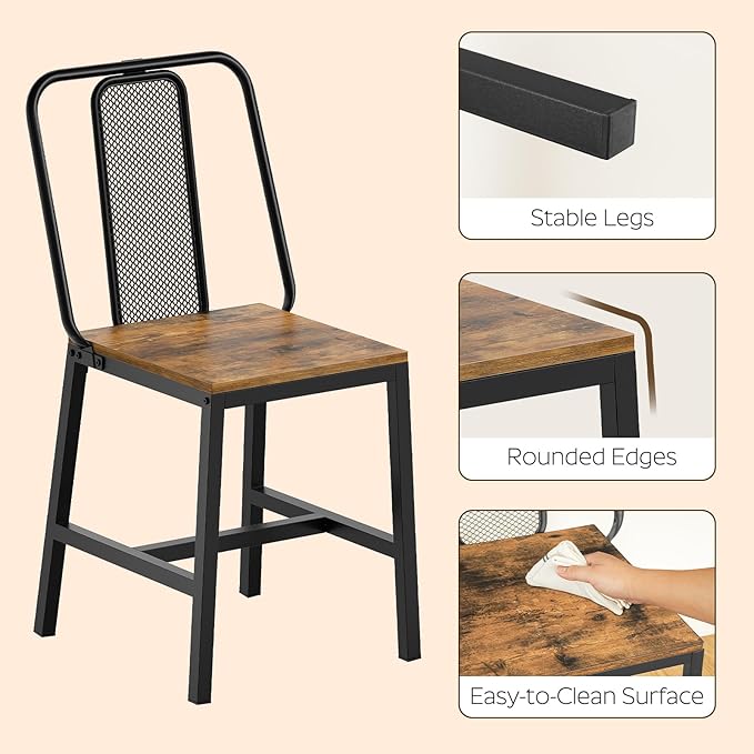 Dining Chairs Set of 4, Wooden Kitchen Chairs, Farmhouse Dining Chairs with Back Support, for Living Room, Kitchen, Rustic Brown and Black CY01L4BRN1