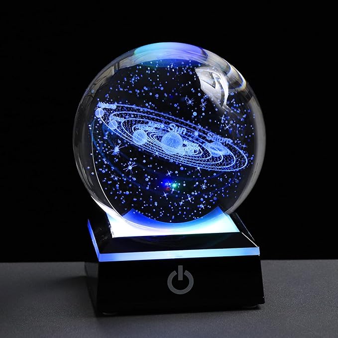 3d Solar System Model Crystal Ball 80mm 3.15inch - Outer Space Astronomy Gifts Room Decor Crystal Sphere Unique Gifts For Men Him Best Birthday Dad Physics Science Teacher Night Light Planet Lamp