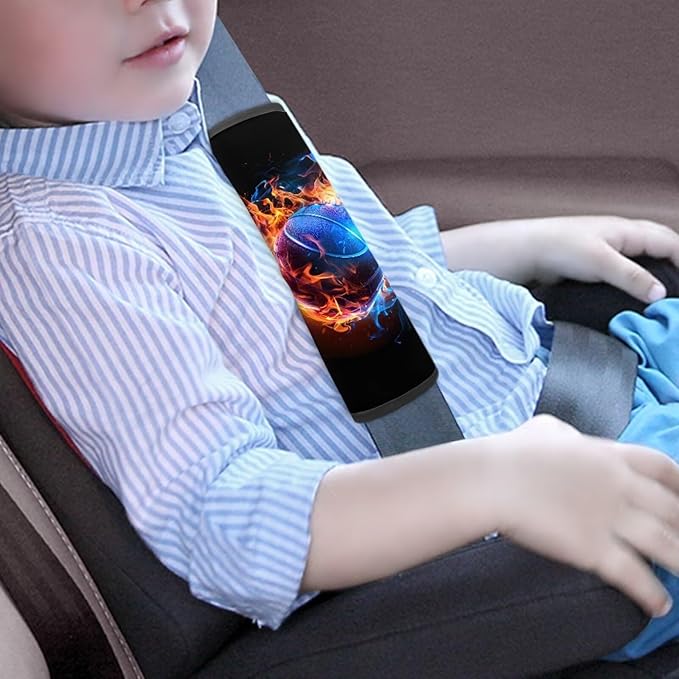 Biyejit Fire Basketball Baby Car Seat Strap Covers Shoulder Pads for Boys Kid, Super Soft Infant Carseat Belt Covers for All Car Seat Stroller