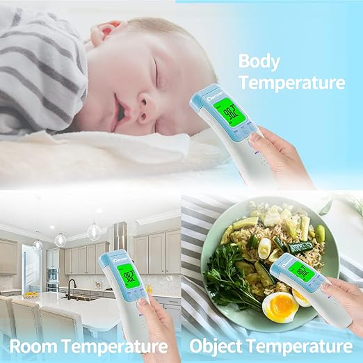 Berrcom Forehead Thermometer for Adults and Kids, Non-Contact Infrared Digital Thermometers for Fever, Room, and Object, Touchless Temperature Gun with Fever Alert