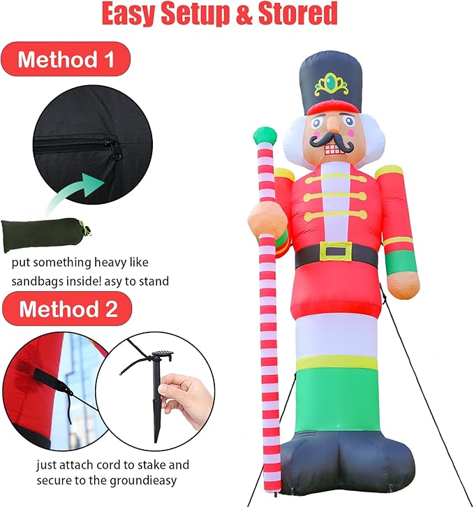 VCUTEKA Christmas Inflatables Outdoor Decorations, 11.8FT Nutcracker Soldier, Blow Up Christmas Decoration with Built-in LED Lights, Animated Inflatable Yard Decor for Holiday Lawn Garden Xmas