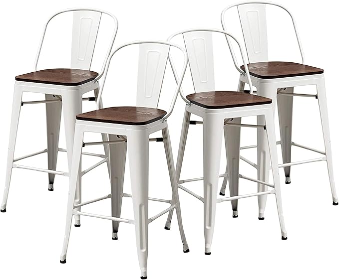 Changjie Furniture 26 Inches Bar Stools, Counter Height Bar Stools with Back Modern Barstools Bar Chairs Set of 4 for Kitchen (26 Inch, White)