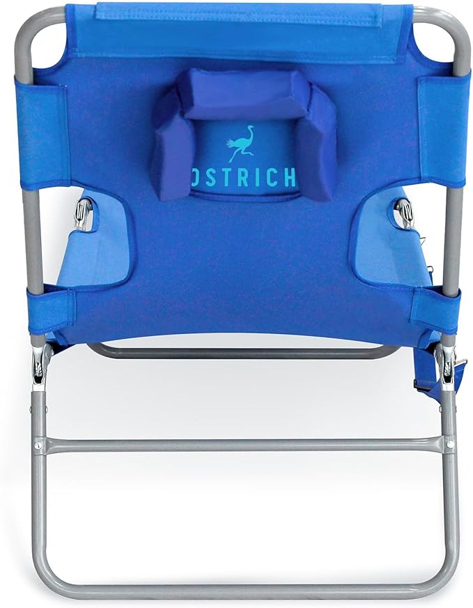 Ostrich Beach Lounge Chair, Folding & Reclining Outdoor Chaise Lounger, Blue - Portable Adjustable Recliner Chair for Lawn, Pool, Patio, Garden, and Yard