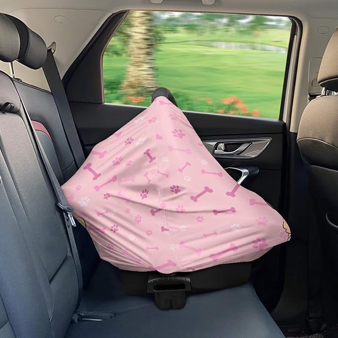 Biyejit Pink Corgi Baby Car Seat Cover, Infant Carseat Canopy, Nursing Breastfeeding Cover, Stretchy Carrier Covers for Stroller/Shopping Cart, Newborn Registry & Shower Gift for Boys Girls