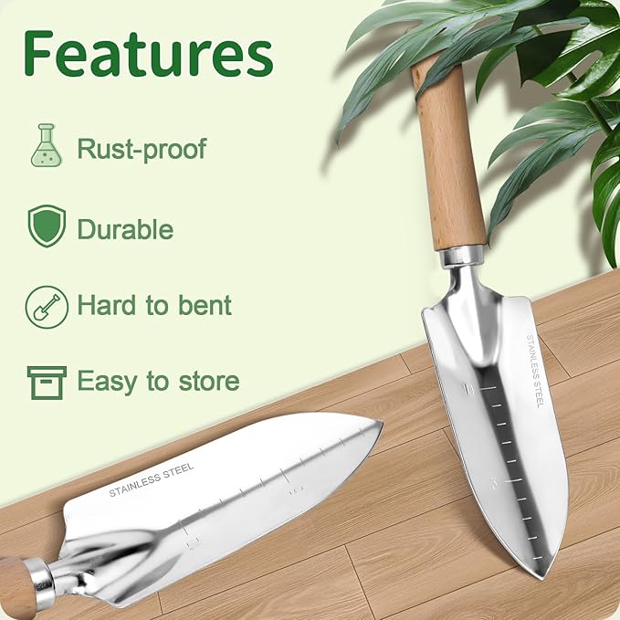 Garden Tool Set, 2 Pieces Stainless Steel Heavy Duty Garden Tools, Gardening Kit with Wooden Handle Garden Hand Tools, Durable Garden Tools for Gardening, Gardening Gifts for Women Men