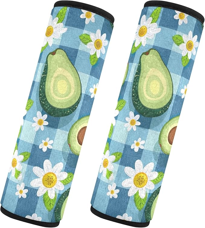 Cute Avocados Daisies Blue Checkered Seat Belt Covers Soft Seat Belt Strap Cover Pack of 2 Shoulder Strap Pad Protect Your Neck and Shoulder