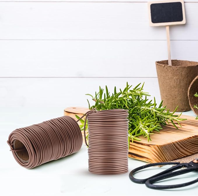 130 Feet Soft Plant Tie Brown Twist Garden Ties for Plants Gardening Home Office Organization TPR Garden Ties Supplies with 2.5mm Diameter