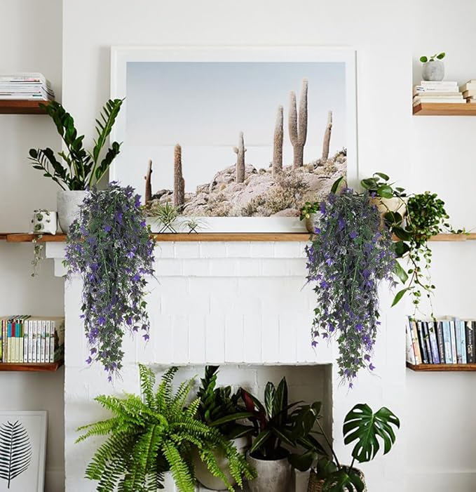 Artificial Ivy Vines Fake Plants Artificial Hanging Plants Faux Hanging Ivy Leaves Artificial Plants UV Resistant Plant for Outdoor Terrace Garden Decoration Indoor Bathroom Wall Decor(Purple)