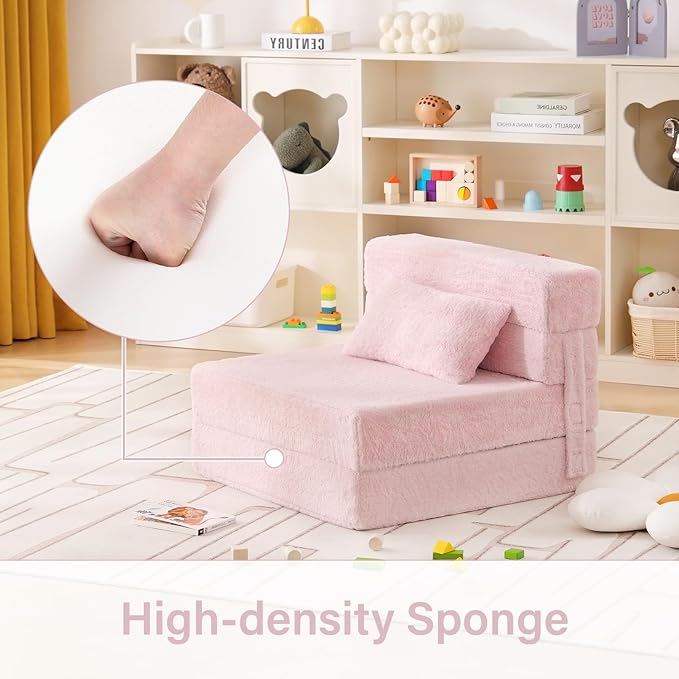 Folding Sofa Bed Floor Mattress for Kids with Pillow, Toddler Washable Folding Floor Nap Mat for Sleeping Daycare, Child Fold Up Sofa Futon Chair Bed with Storage Bag for Children