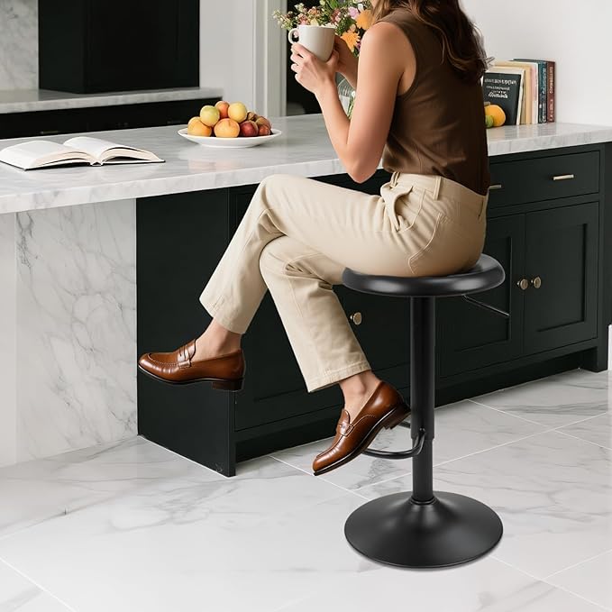 Bar Stools - 2 Pack, Adjustable Swivel Height Counter Bar Stool, Modern Metal Barstools, Backless Barstool for Bar, Kitchen Island, Pub, Black