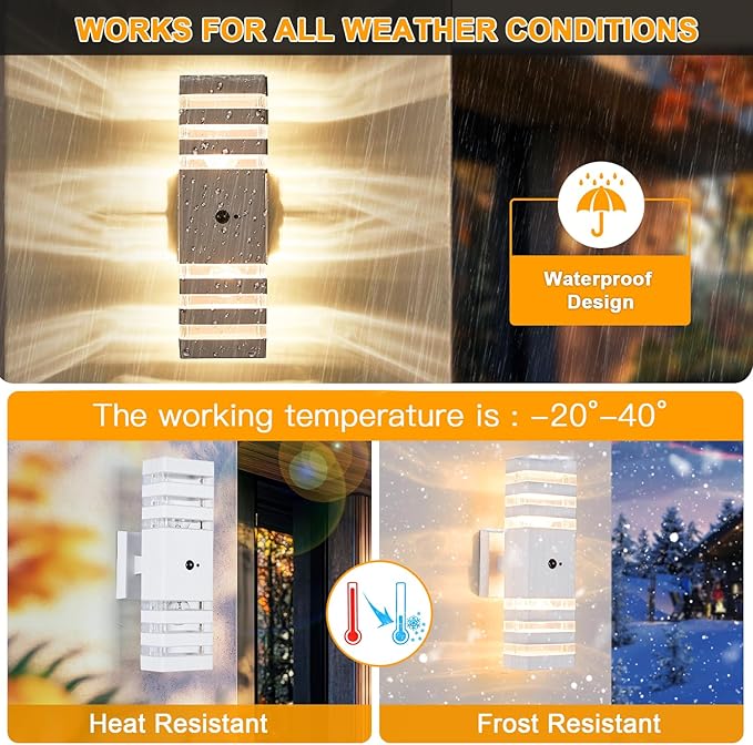 2 Pack Motion Sensor Outdoor Wall Lights with 4 Dimmable Bulbs, Modern White Dusk to Dawn Porch Sconces Waterproof Up Down Exterior Lighting Fixtures, Outside Coach Lamp for House Garage Front Door
