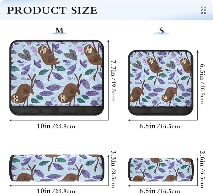 2 Pack Seatbelt Covers Seat Belt Cover Pad for Adults Boys Girls Car Seat Strap Covers Pads Cushion Universal Shoulder Strap Pad Protector for Backpack Camera Bag 10x7.7Inch Cartoon Sloths Branch Purp