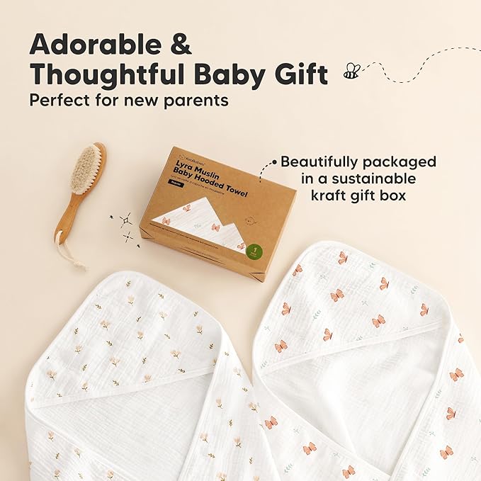 KeaBabies Muslin Baby Bath Towels with Hood for Girls, Boys -Large Organic Cotton Hooded Baby Towels for Newborns,Toddlers,Infant,Kids,Soft Absorbent Newborn Bath Essentials Gift Set(Monarch, Regular)