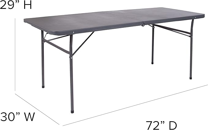 Flash Furniture 6' Rectangular Plastic Folding Event Table with Carrying Handle, Bi-Fold Portable Banquet Table for Indoor/Outdoor Events, Dark Gray