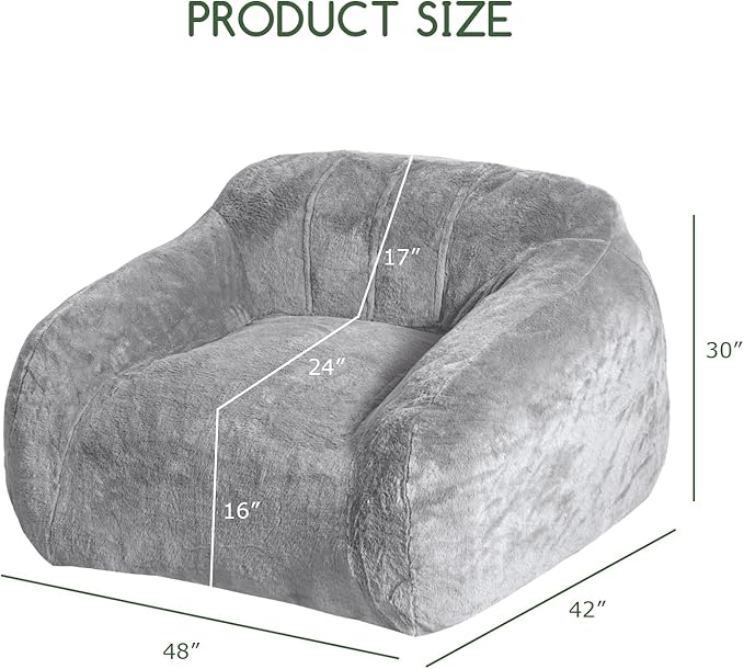 HIGOGOGO Giant Bean Bag Chair for Adults, Big Comfy Sofa Chair for Bedroom Living Room, Bean Bag Lazy Chair for Adults with Armrests for Gaming, Reading, Silver Grey